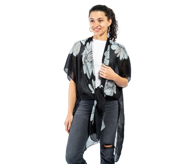 AW Items Floral Kimono w Sequins in BLACK color