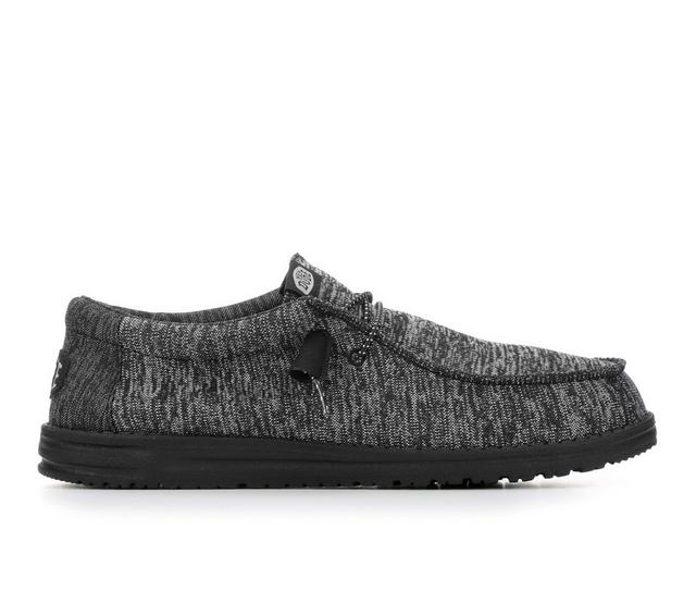 Men's HEYDUDE Wally Sport Knit Casual Shoes in Black/Black color