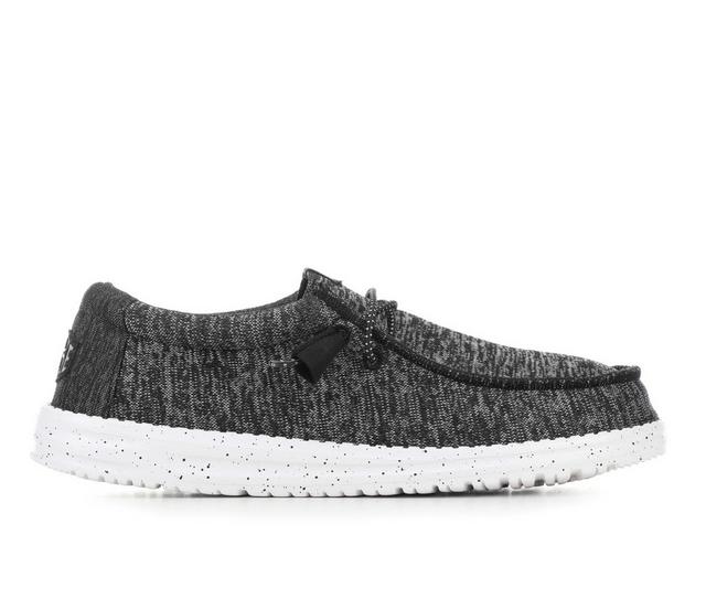 Men's HEYDUDE Wally Sport Knit Casual Shoes in Black/White color