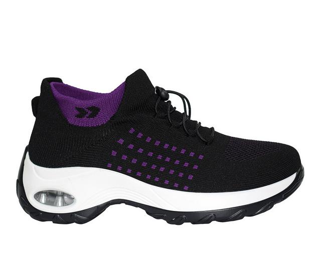 Women's AdTec Comfort Mesh Dots Slip On Sneaker in Black/Purple color