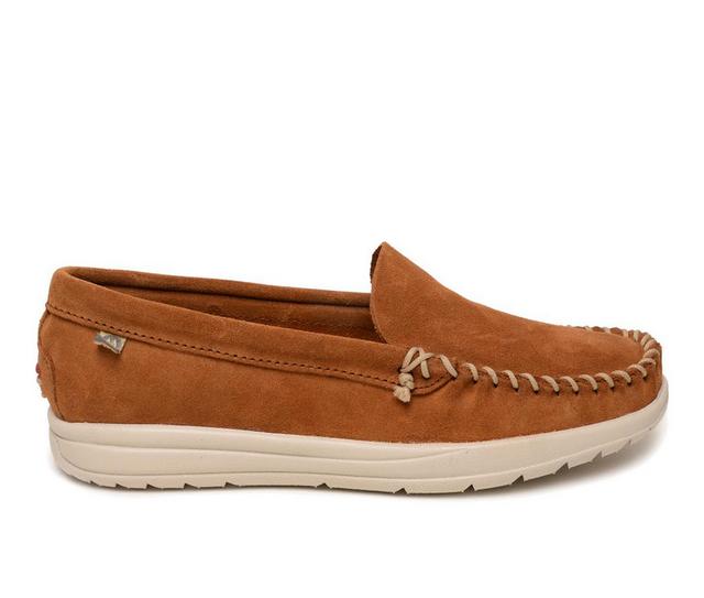 Women's Minnetonka Discover Classic Slip-On Shoes in Brown color
