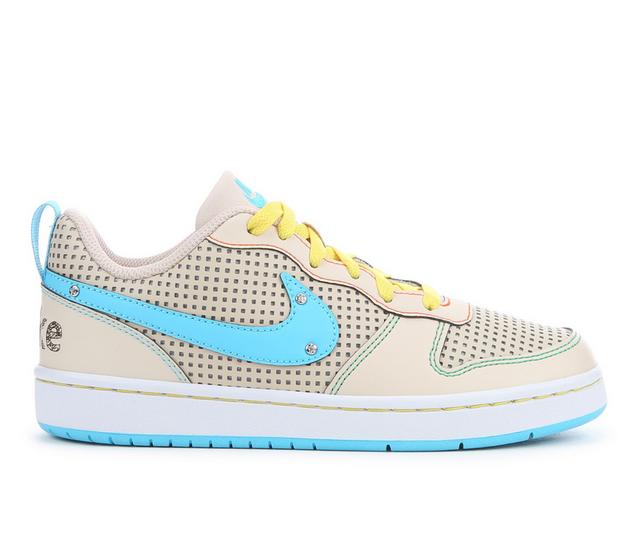 Kids' Nike Big Kid Court Borough Low Recraft Sneakers in Tan/Blue/Ylw color