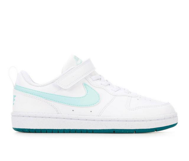Girls' Nike Little Kid Court Borough Low Recraft PS Sneakers in WHITE/JADE/TEAL color
