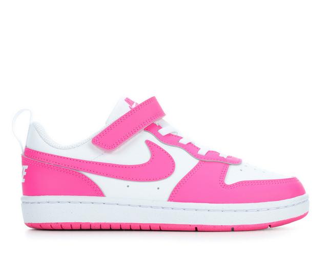 Kids' Nike Little Kid Court Borough Low Recraft Sneakers in Wht/Lsr Fuchsia color