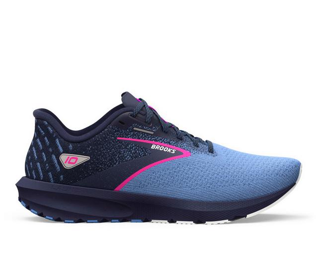 Women's Brooks Launch 10 Running Shoes in Pea/Blue/Pink color