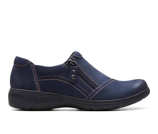 Women's Clarks Carleigh Ray Slip On Shoes in Navy Nubuck color