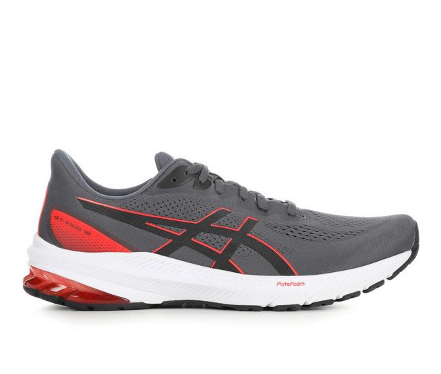 Men's ASICS GT-1000 12 Running Shoes in Grey/Blk/Red color