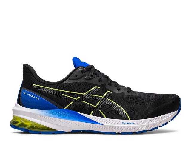 Men's ASICS GT-1000 12 Running Shoes in Blk/Blue/Grn color