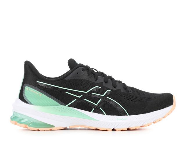 Women's ASICS GT-1000 12 Running Shoes in Black/Mint color