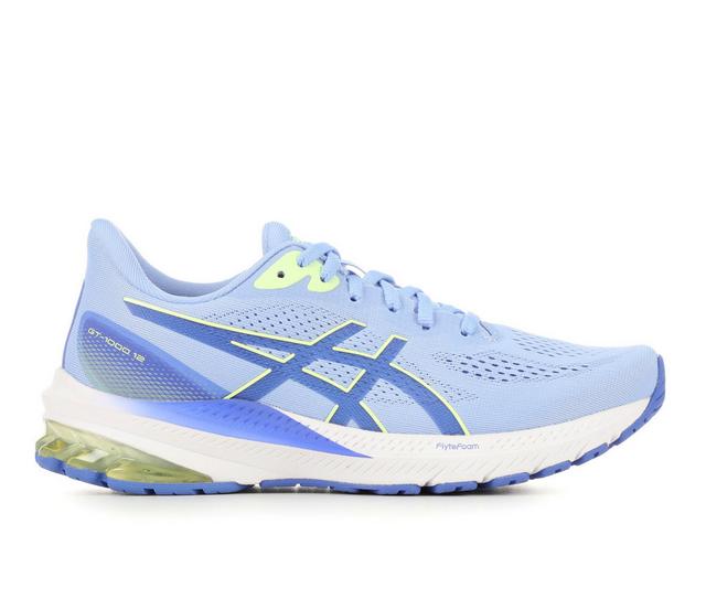 Women's ASICS GT-1000 12 Running Shoes in Blue/Wht/Yellow color