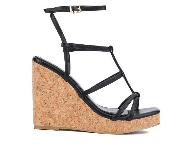 Women's New York and Company Abla Cork Wedge Sandals in Black color