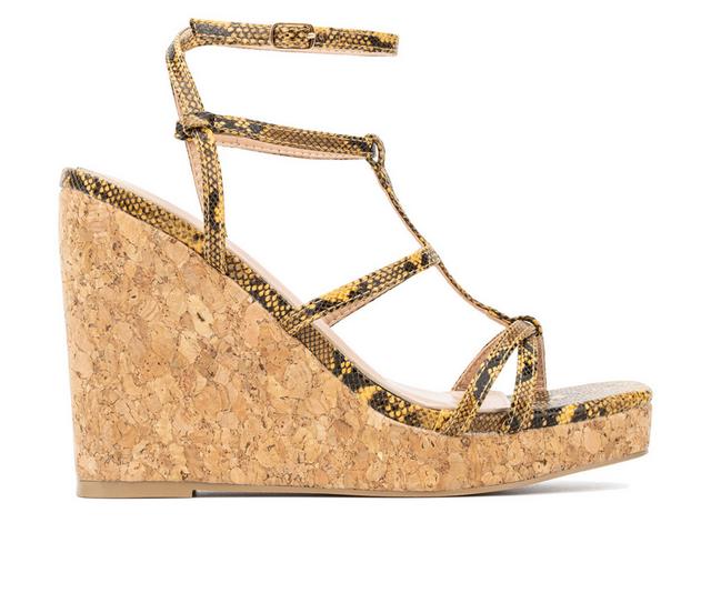 Women's New York and Company Abla Cork Wedge Sandals in Yellow color