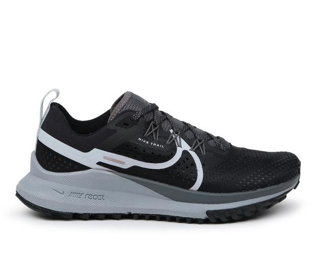 Women's Nike React Pegasus Trail 4 Trail Running Shoes in Black/Aura Grey color