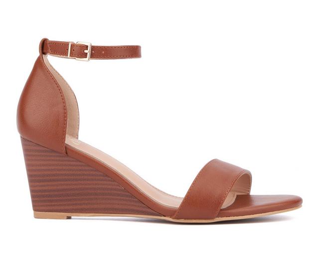 Women's New York and Company Sharona Wedge Sandals in Cognac Smooth color