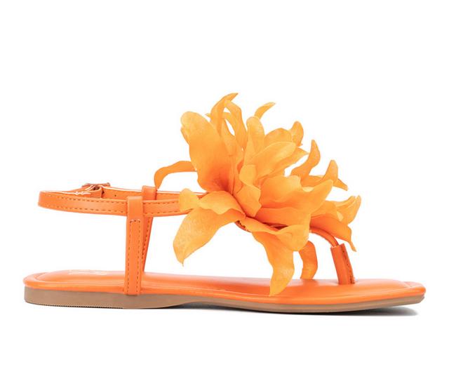 Women's New York and Company Big Flower Sandals in Orange color