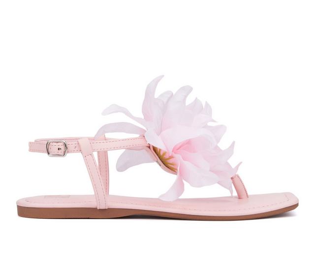 Women's New York and Company Big Flower Sandals in Pastel Pink color
