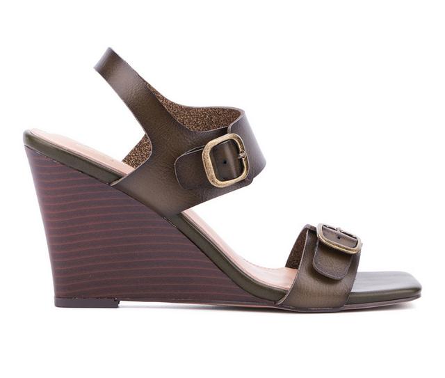 Women's New York and Company Velma Wedge Sandals in Olive color