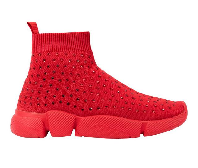 Women's Mudd Bobbi Cyrstal Fashion Slip On Sneakers in Red Mono color