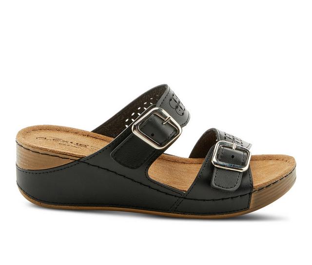 Women's Flexus Thrume Wedge Sandals in Black color