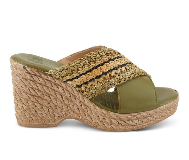 Women's SPRING STEP Fazzina Espadrille Wedge Sandals in Olive Green color