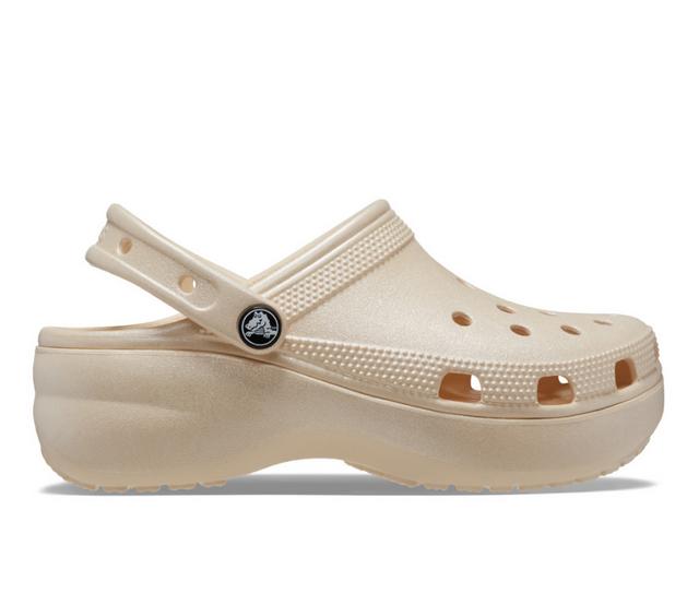 Women's Crocs Classic Platform Shimmer in Vanilla color