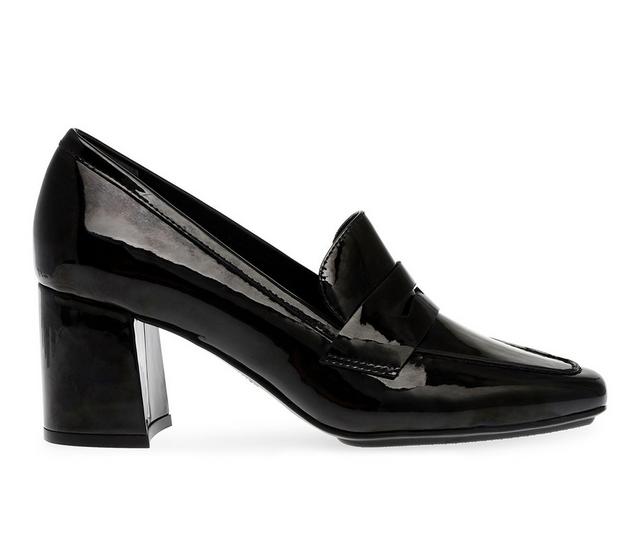 Women's Anne Klein Lilith Heeled Loafers in Black Patent color