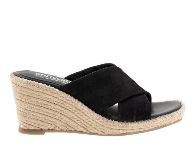 Women's Softwalk Hastings Wedge Sandals in Black Suede color