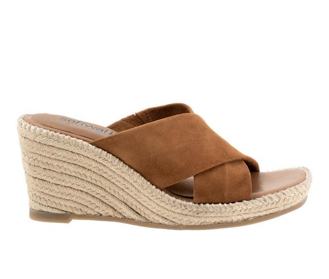 Women's Softwalk Hastings Wedge Sandals in Tan Suede color