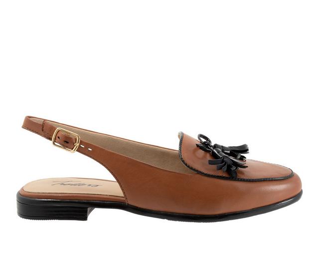 Women's Trotters Lillie Slingback Flats in Cognac/Black color