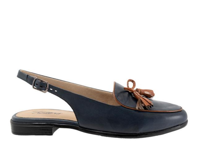 Women's Trotters Lillie Slingback Flats in Navy Tan color
