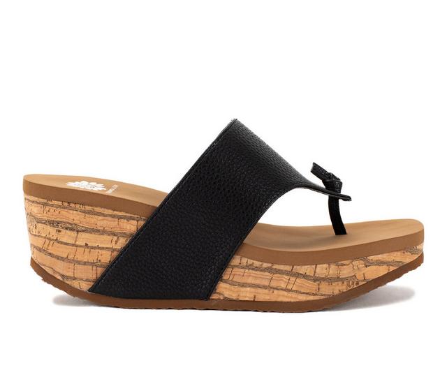 Women's Yellow Box Carily Wedge Sandals in Black color