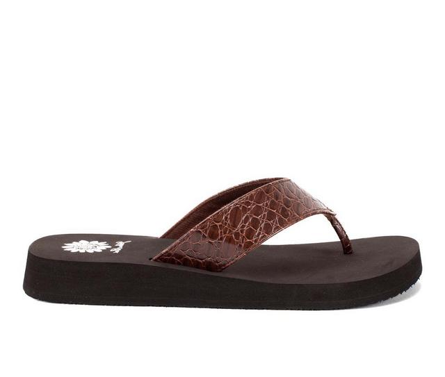 Women's Yellow Box Fina Flip-Flops in Brown color