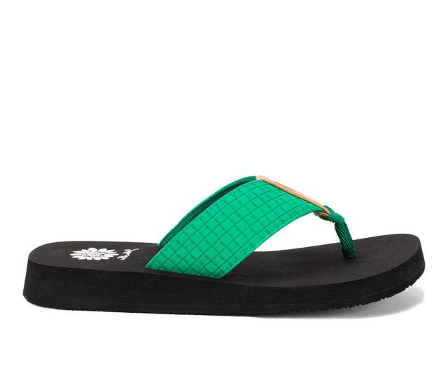 Women's Yellow Box Flinge Flip-Flops in Green color