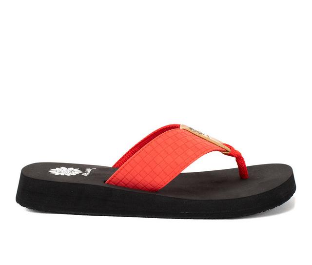 Women's Yellow Box Flinge Flip-Flops in Red color