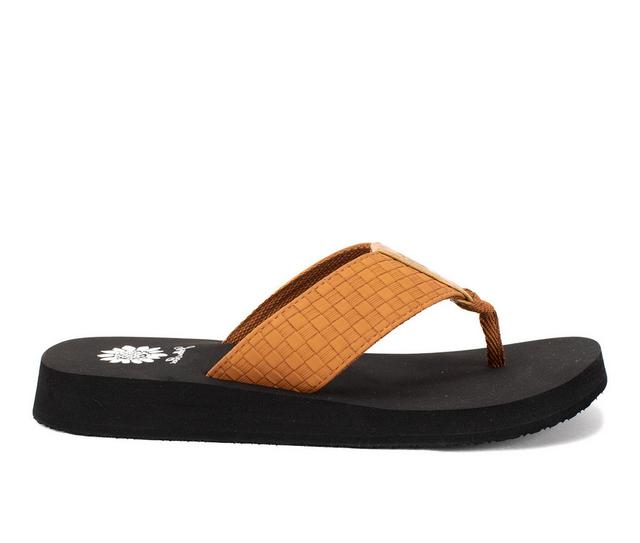 Women's Yellow Box Flinge Flip-Flops in Tan color
