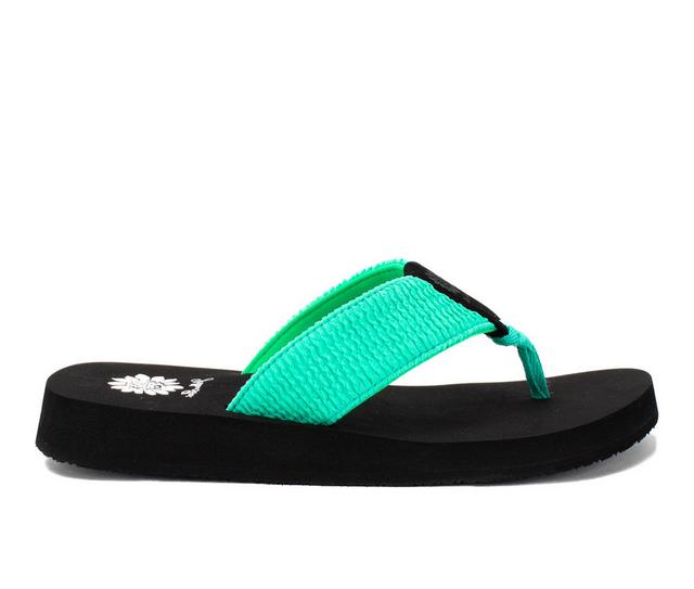 Women's Yellow Box Frizzle Flip-Flops in Turq color