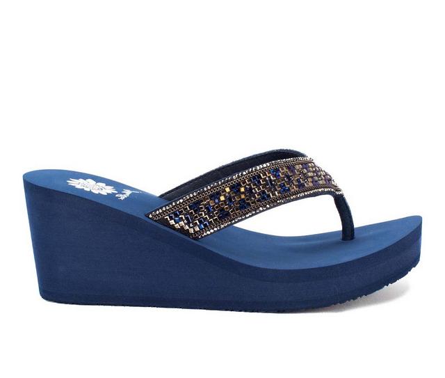 Women's Yellow Box Etta Flip-Flops in Navy color