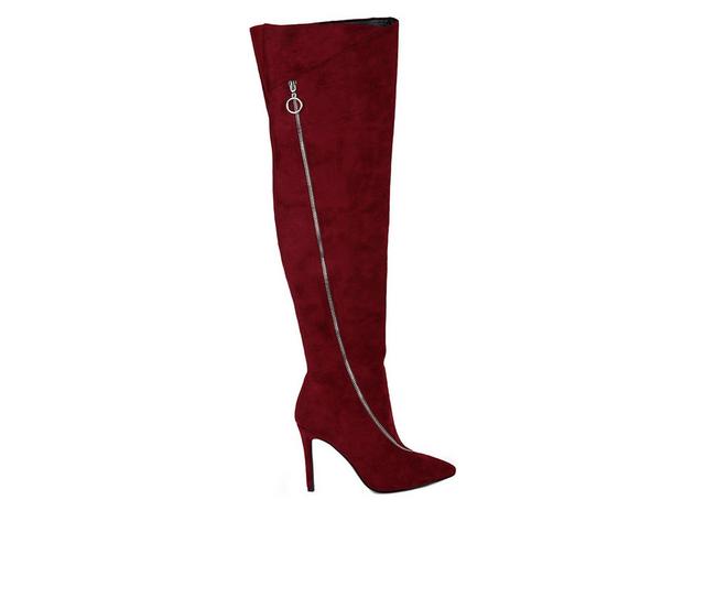 Women's Rag & Co Tsarina Over The Knee Heeled Boots in Burgundy color