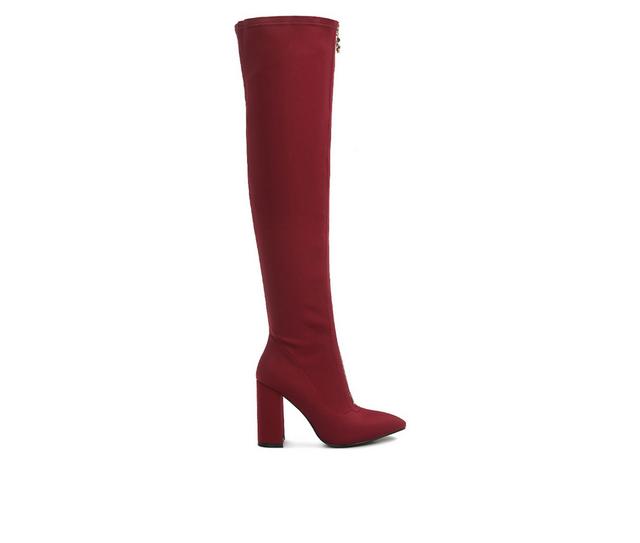 Women's London Rag Ronettes Over The Knee Heeled Boots in Burgundy color