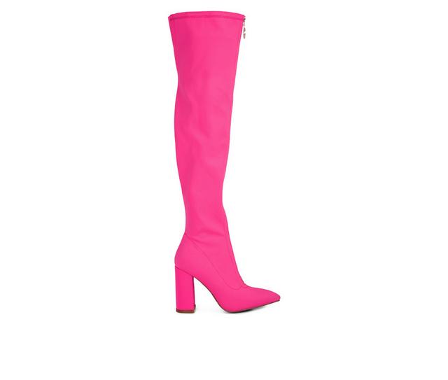 Women's London Rag Ronettes Over The Knee Heeled Boots in Fushia color