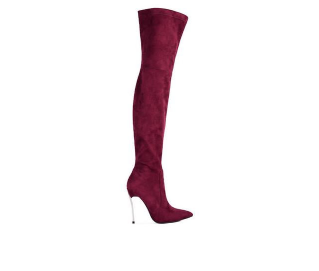 Women's London Rag Jaynetts Over The Knee Stiletto Boots in Burgundy color