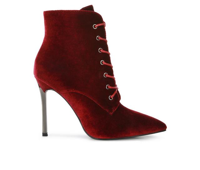 Women's London Rag Bornsta Lace Up Stiletto Boots in Burgundy color