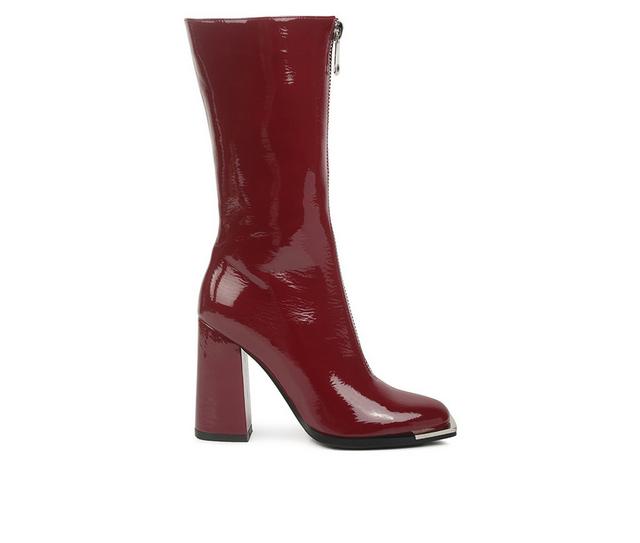 Women's London Rag Year Round Mid Calf Heel Boots in Burgundy color