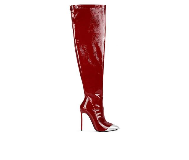 Women's London Rag Chimes Over The Knee Stiletto Boots in Burgundy color