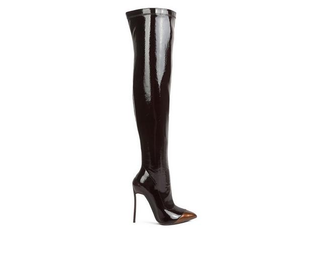 Women's London Rag Chimes Over The Knee Stiletto Boots in Dark Brown color
