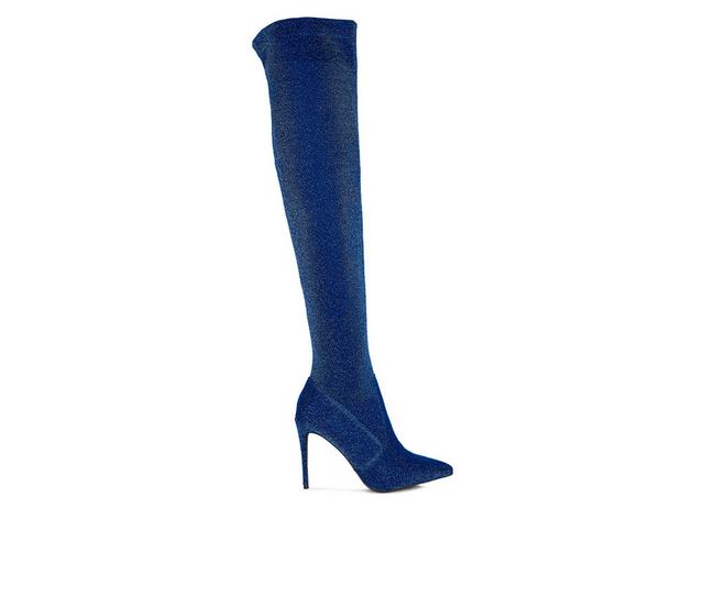 Women's London Rag Tigerlily Over The Knee Stiletto Boots in Blue color