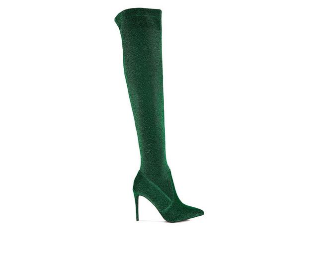 Women's London Rag Tigerlily Over The Knee Stiletto Boots in Green color