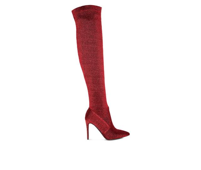 Women's London Rag Tigerlily Over The Knee Stiletto Boots in Red color