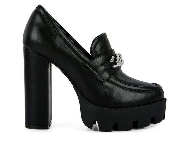 Women's London Rag Y2K High Platform Heeled Loafers in Black color