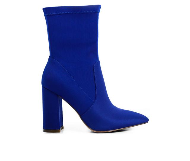 Women's London Rag Tomps Mid Calf Heeled Booties in Blue color